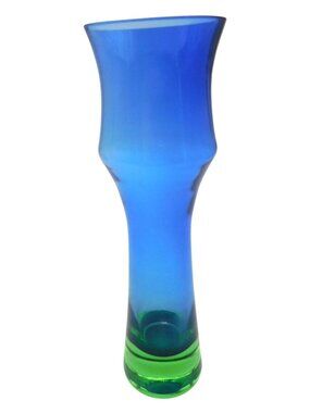 Handmade Svensk Blue & Green Glass Vase 9" Swedish 1960s Decor Bo Borgstrom